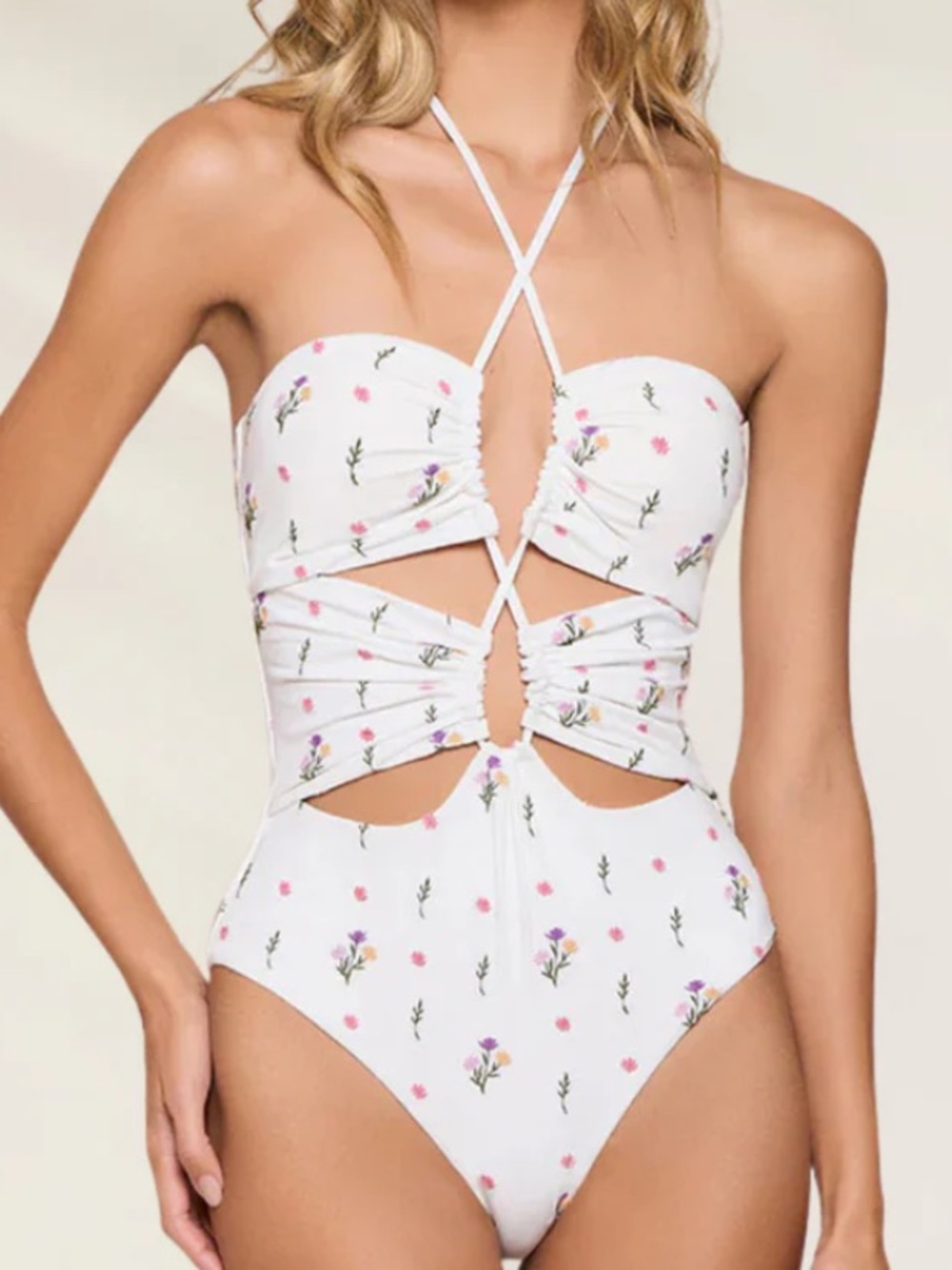 Cosita Linda Floral Embroidered Swimsuit Size Large NWT Trikini Cutouts
